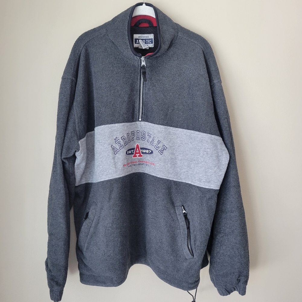 Vintage Aéropostale 1/4 Zip Aero-Tech Fleece Oversized Pullover Top Size XL Gray